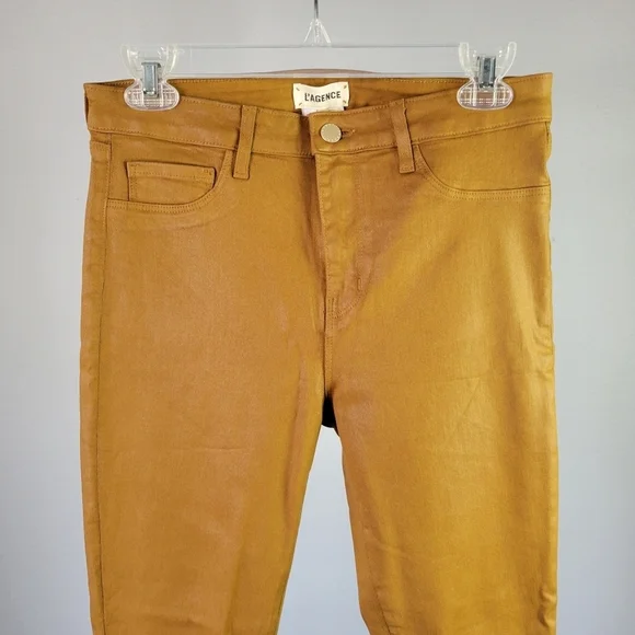 L'AGENCE // sabine zip skinny high rise ankle zipper dark khaki coated jeans - Picture 4 of 16